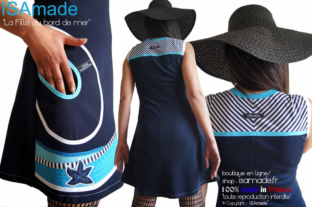 Robe Rayure marinière originale bleu marine turquoise jaune - ISAmade