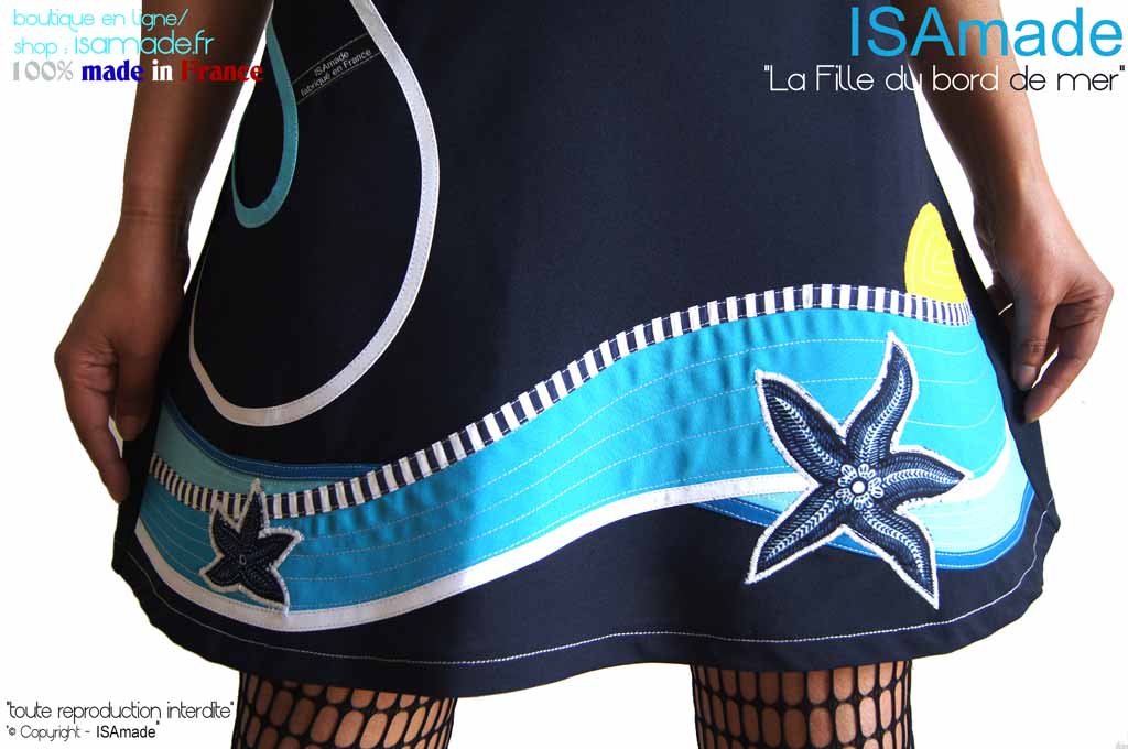 Robe Rayure marinière originale bleu marine turquoise jaune - ISAmade